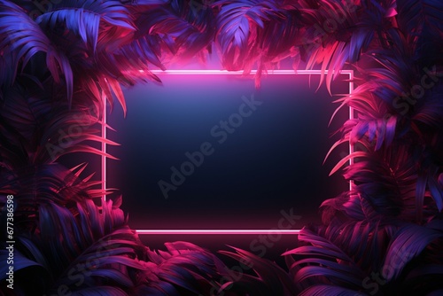 Glowing Neon Border Embracing Abstract Palm Leaves © shaista