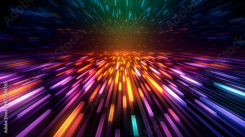 Dynamic Vibrant colorful light tail backdrop with lines and dots, luminance abstact pattern with streaking lights and modern spectrum, abstract futuristic neon art