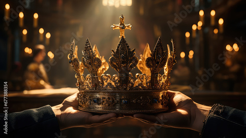 Fingers curl tenderly around the gleaming gold of a sovereign's crown