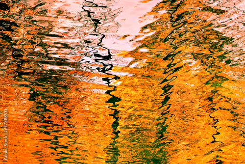 Abstrakte Natur Wasserspiegelungen, in Herbstfarben, als Hintergrund für Design, Web, in orange, braun, grün, rot. 
