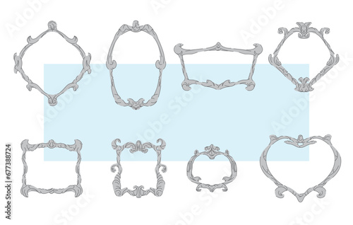 Cute set of Victorian style painting shapes, vector elements for interior design