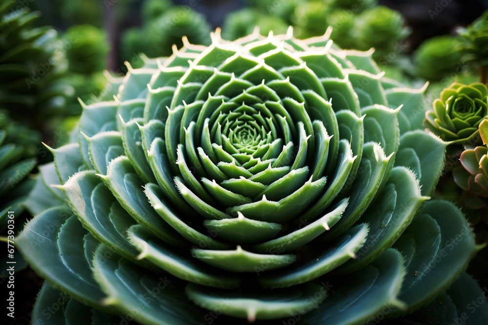 Obraz premium Ethereal succulent spiral, Fibonacci sequence in nature