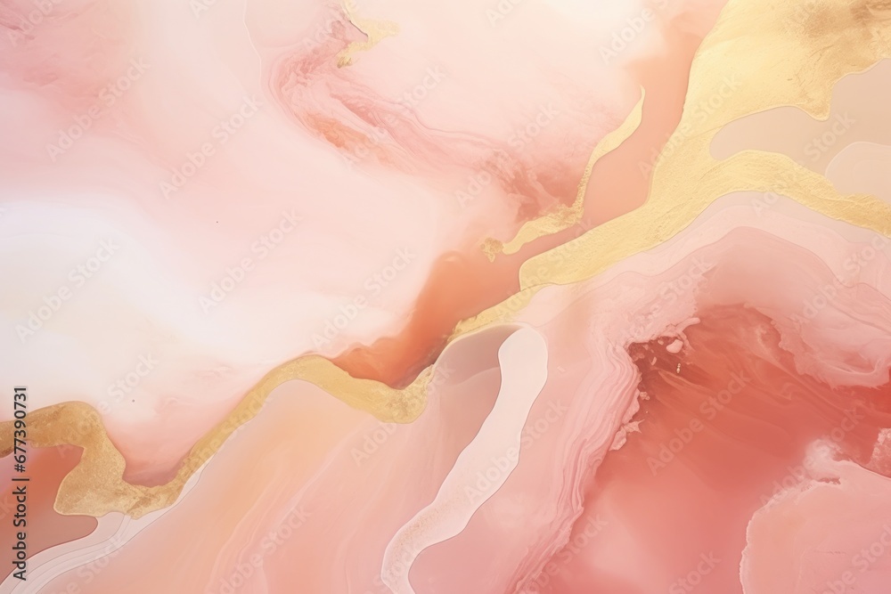 Background with fluid art texture. Backdrop with abstract mixing paint effect. Liquid acrylic artwork that flows and splashes. Mixed paints for interior poster. Peach fuzz - color of the year 2024 