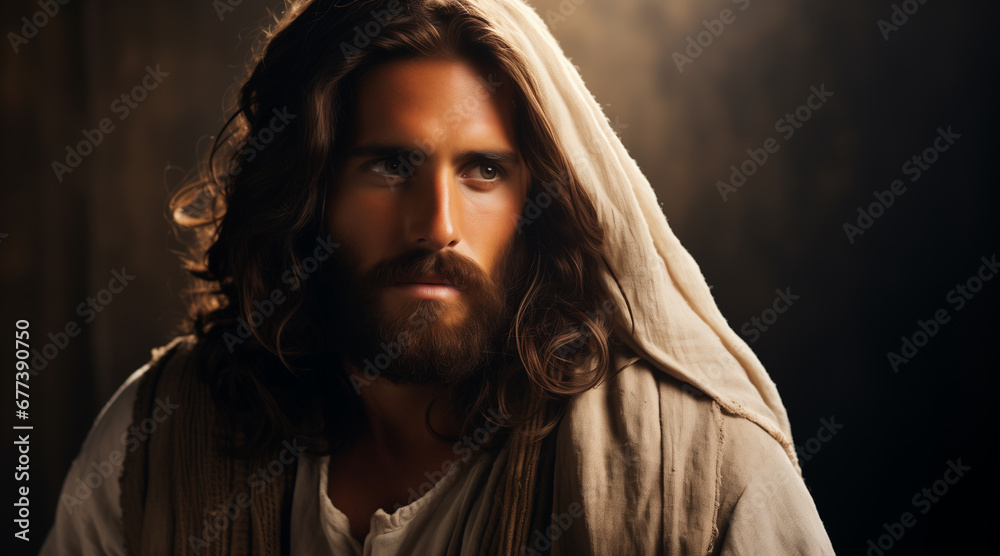 Portrait of Jesus captured in an emotive and serene moment Portrait of Jesus captured in an emotive and serene moment