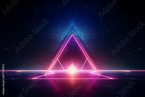Futuristic Neon Triangle Portal on Starry Night Background