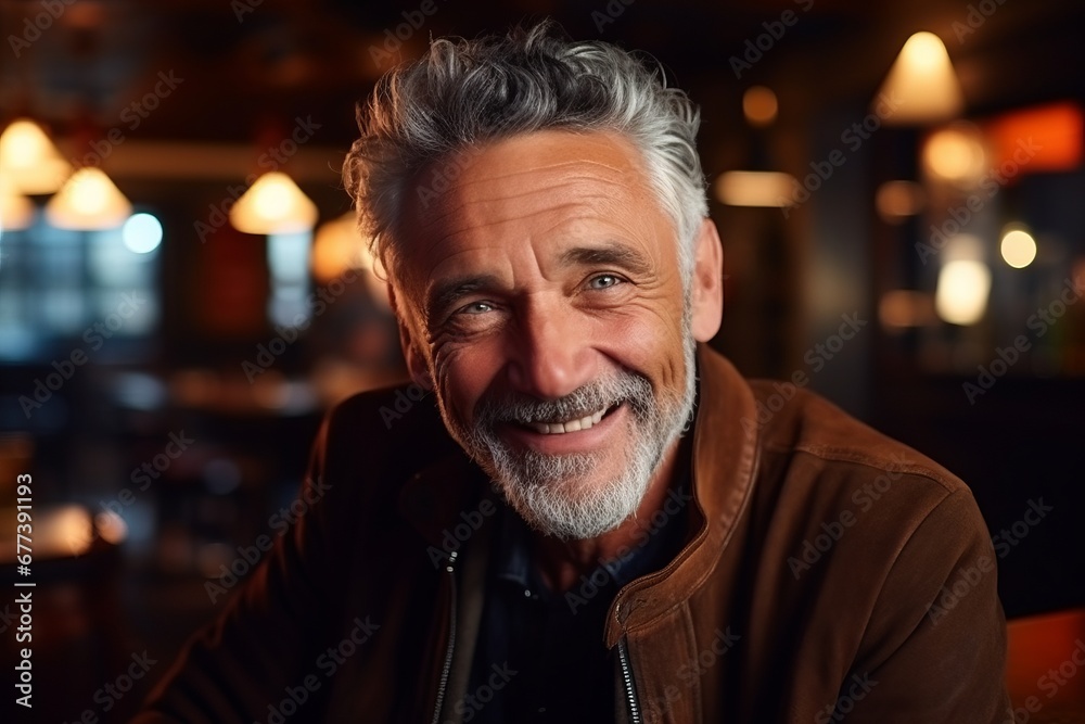 Portrait of a handsome senior man sitting in a cafe and smiling Portrait of a handsome senior man sitting in a cafe and smiling