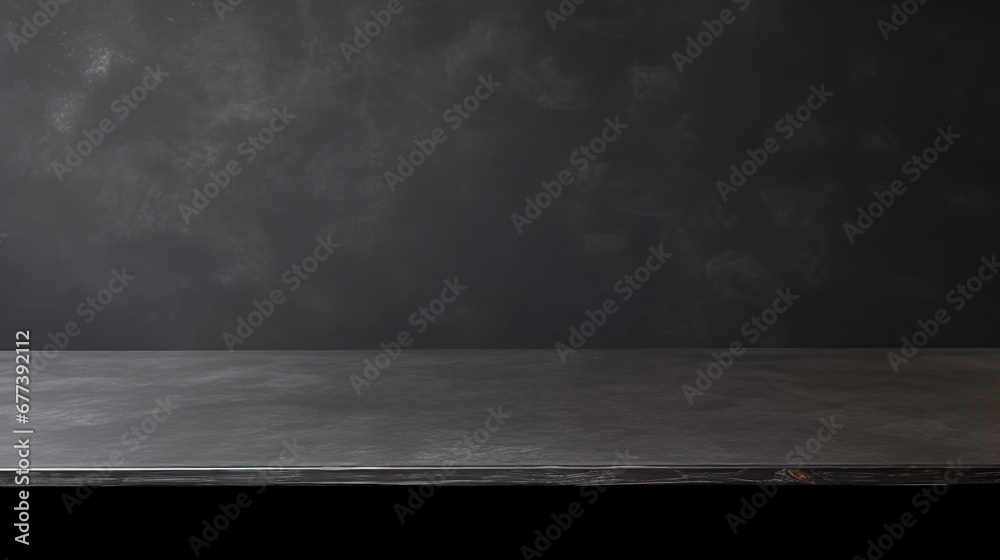 Empty table marble black counter top on black wall background Empty table marble black counter top on black wall background