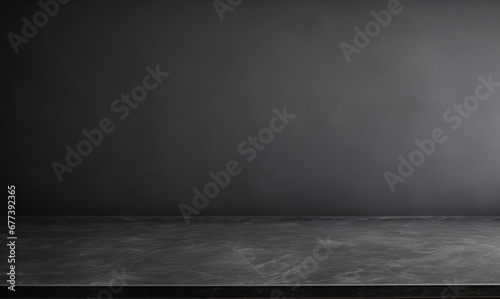 Empty table marble black counter top on black wall background