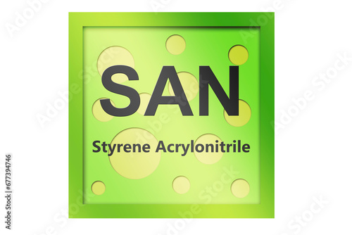 Styrene Acrylonitrile Copolymer (SAN) polymer symbol isolated photo