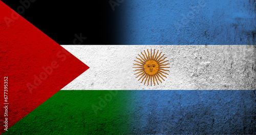 Flag of Palestine and National flag of Argentina. Grunge background