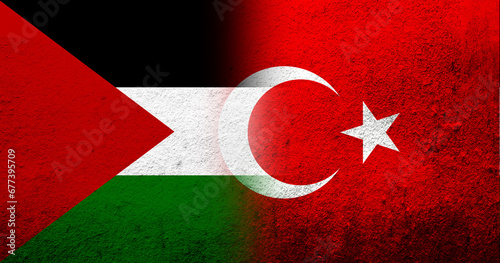 Flag of Palestine and National flag of Turkey Grunge background