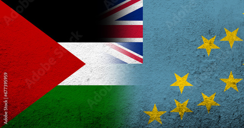 Flag of Palestine and The Ellice Islands (Tuvalu) National flag. Grunge background photo