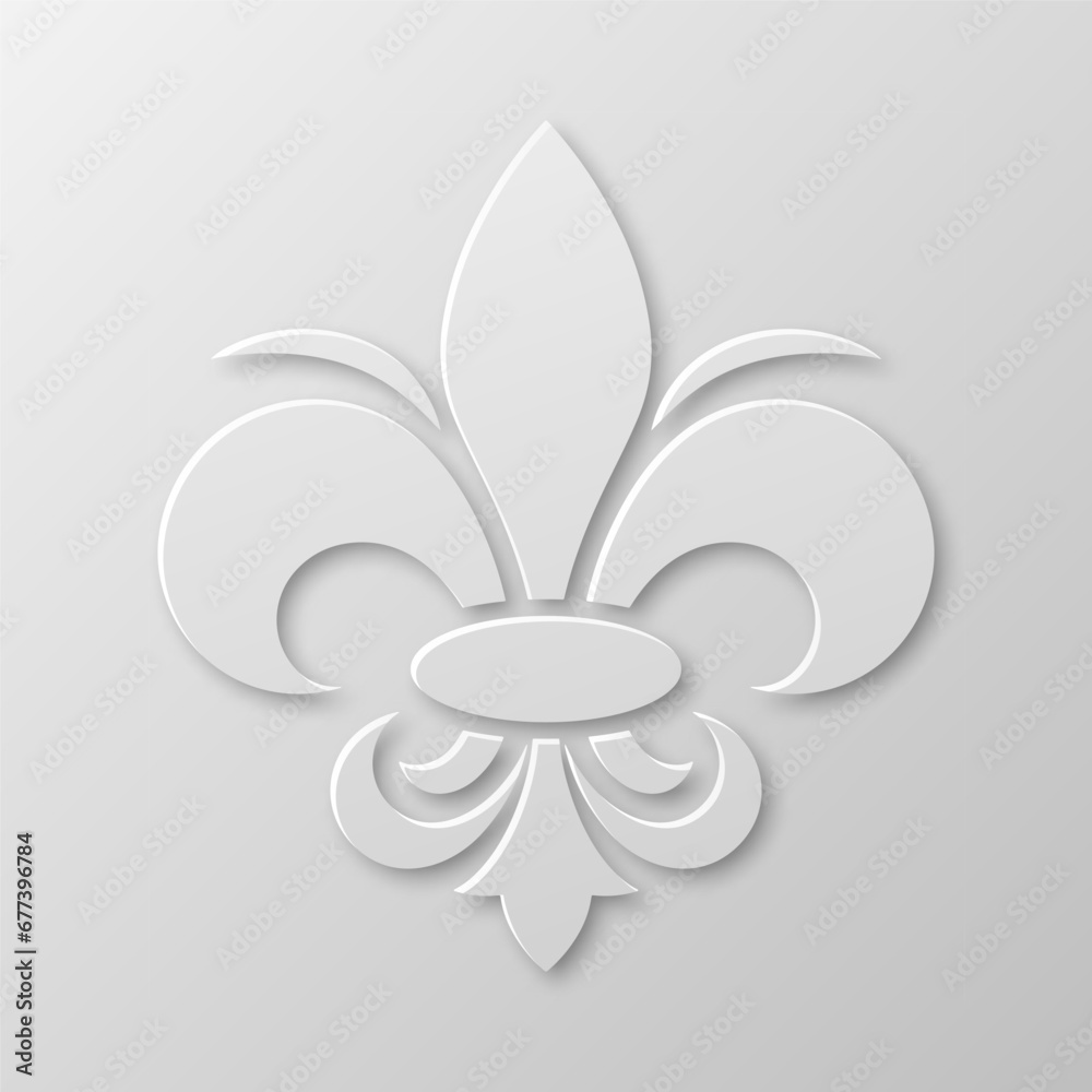 Vector Realistic Paper 3d Fleur De Lis Closeup on White Background. Heraldic Lily Sign, Vector Illustration Vector Realistic Paper 3d Fleur De Lis Closeup on White Background. Heraldic Lily Sign, Vector Illustration