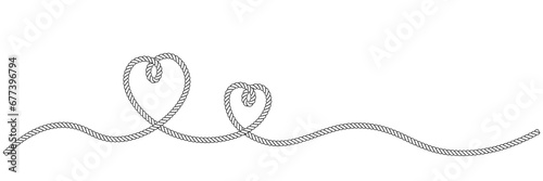 outline Two hearts rope continuous line art.double heart couple icon photo