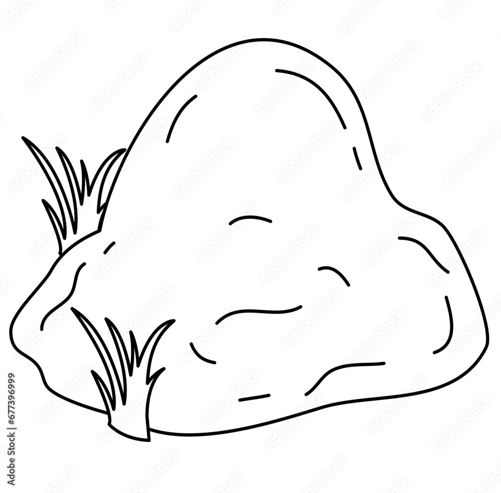 Hand Drawn Lines Stone Icon With Grass Vector Illustration Hand Drawn Lines Stone Icon With Grass Vector Illustration
