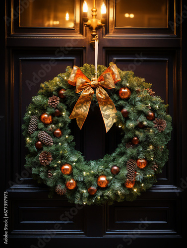 Christmas wreath with red and gold balls