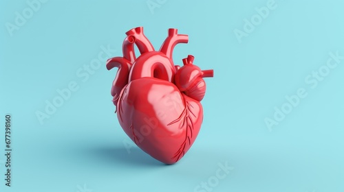 3D anatomical heart illustration set against a soft, light blue background, creating a captivating blend of science and artistic portrayal.