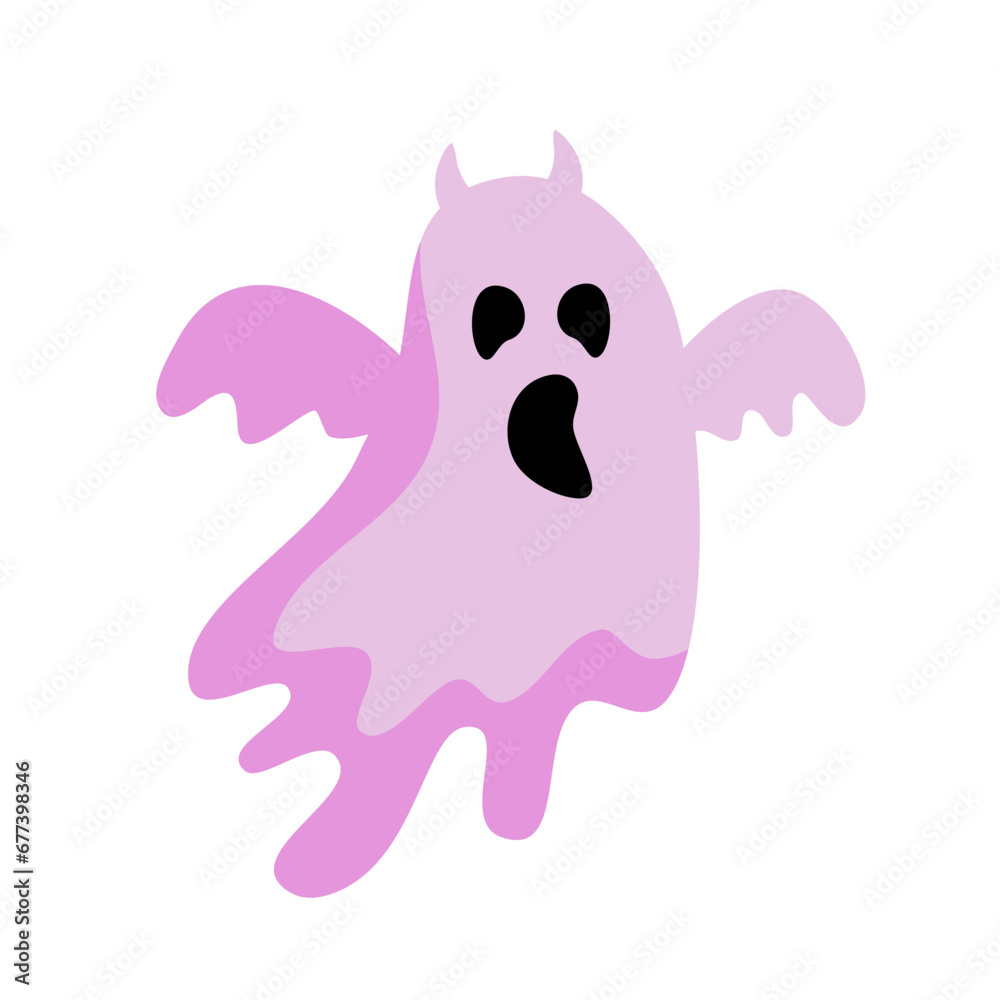 Fototapeta premium Pink Ghost Cute Hand Drawn Halloween Vector Illustration 