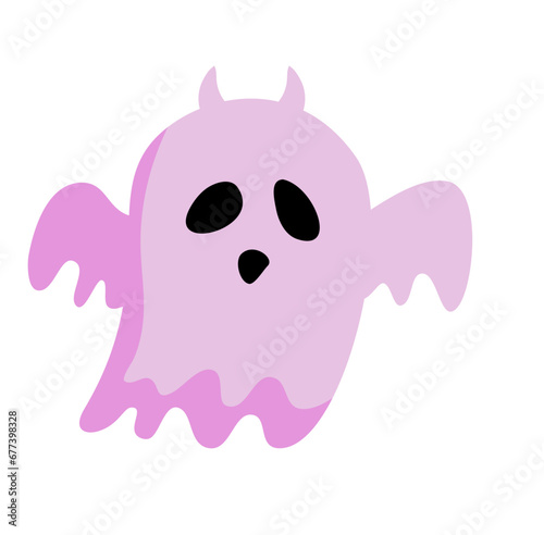 Pink Ghost Cute Hand Drawn Halloween Vector Illustration 