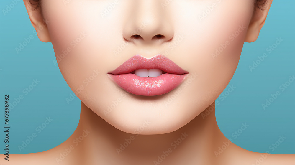 Beautiful plump female lips with pink lipstick. Cheiloplasty. Beautiful plump female lips with pink lipstick. Cheiloplasty.