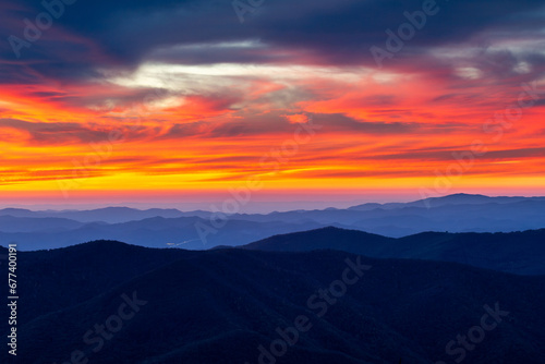Amazing sky at Sunset on the Blue Ridge mountains