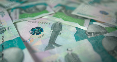 Colombian money bills pesos over a table COP