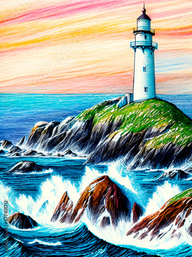Naklejka lighthouse at sunset