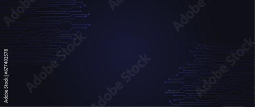 futuristic electronic circuit stroke path vector illustration with radial gradient and copyspace for background, banner, backdrop, tech