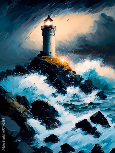 Naklejka lighthouse at night