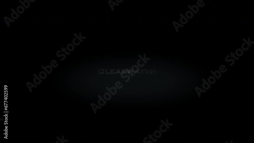 Clearwater 3D title word made with metal animation text on transparent black photo