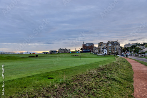 St Andrews, Scotland - September 22, 2023: Early morning views of the Old Course in St Andrews Scotland 