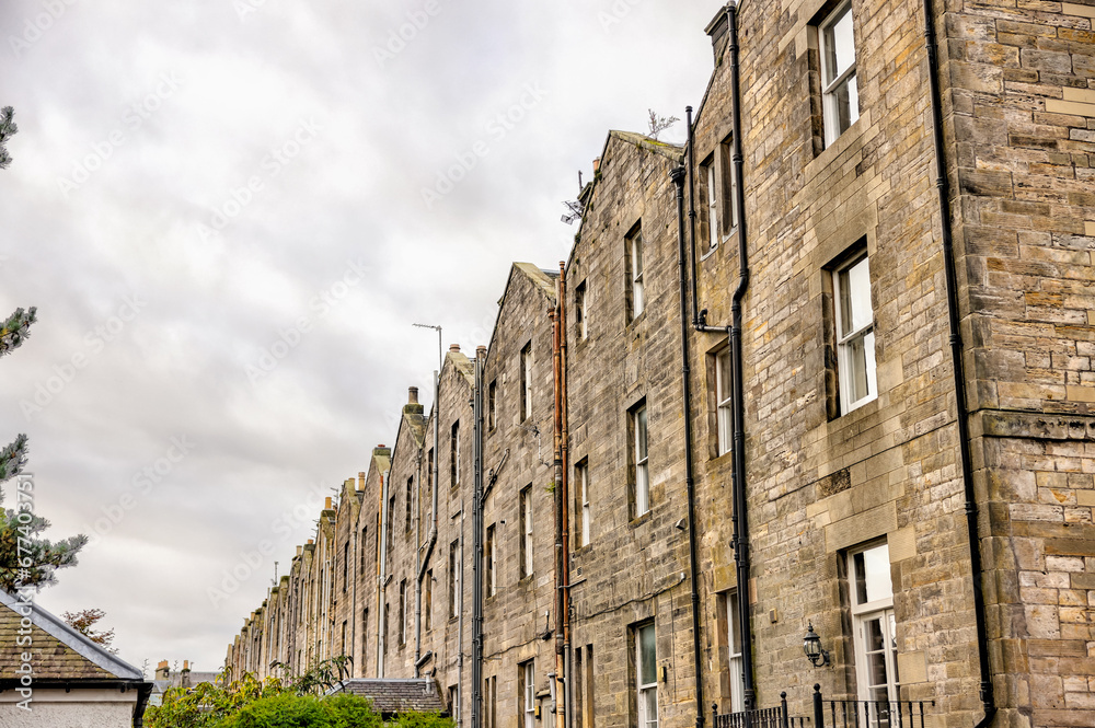 St Andrews, Scotland - September 22, 2023: Iconic architecture along the streets of St Andrews Scotland
