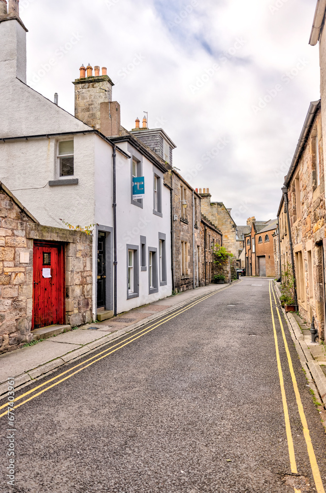 St Andrews, Scotland - September 22, 2023: Iconic architecture along the streets of St Andrews Scotland
