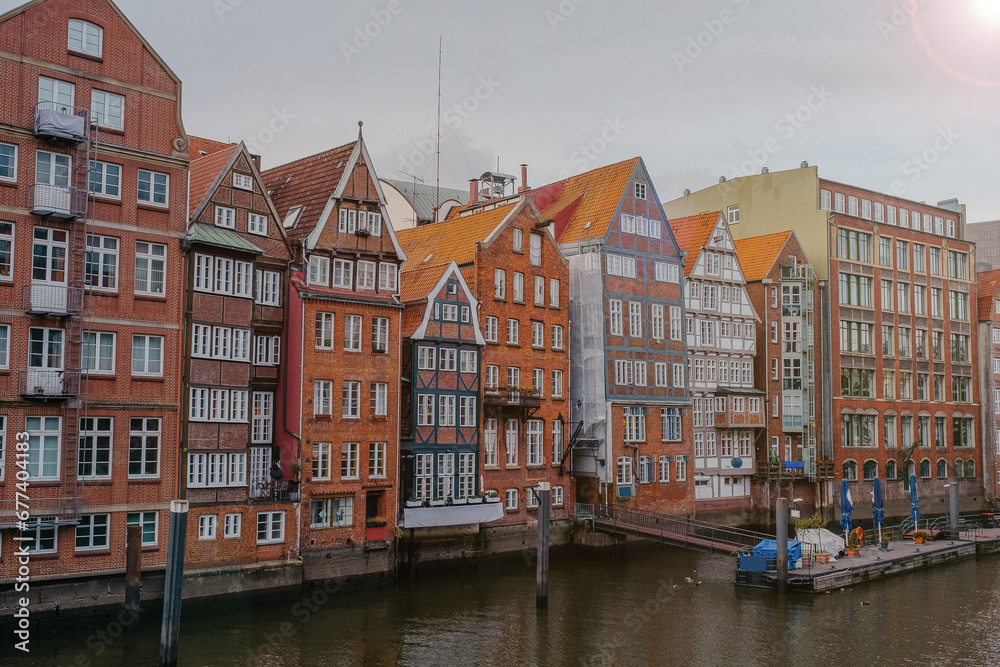 The Nikolaifleet, a canal in the old town (Altstadt) of Hamburg, Germany. It is considered one of the oldest parts of the Port of Hamburg.