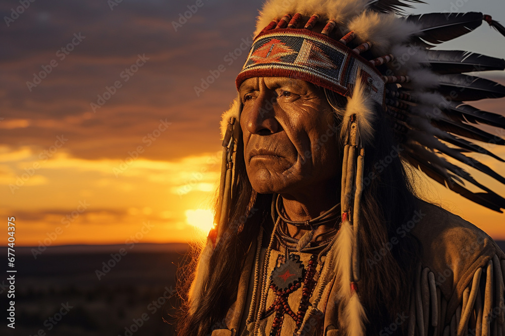 native american old man indian tribe portrait bokeh style background