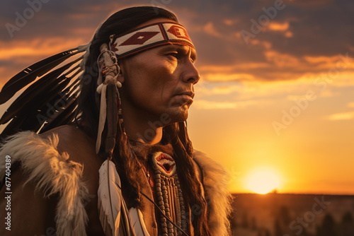 native american man indian tribe portrait bokeh style background photo