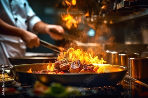 Fototapeta Naklejka Na Ścianę i Meble -  Photo of a professional chef preparing a delicious gourmet dish in a modern kitchen