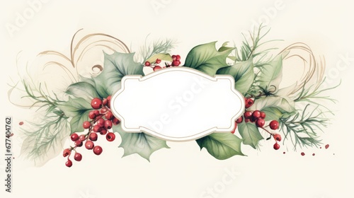 Christmas-themed label adorned with a border of festive flowers and leaves, perfect for cards or as a decorative border for various graphic designs. photo