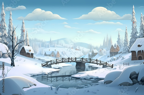 Illustration of winter scene cartoon background