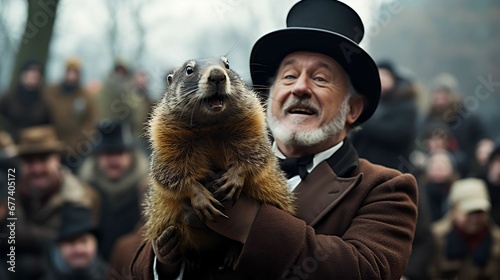 A humorous skit reenacting the groundhog's yearly role
 photo