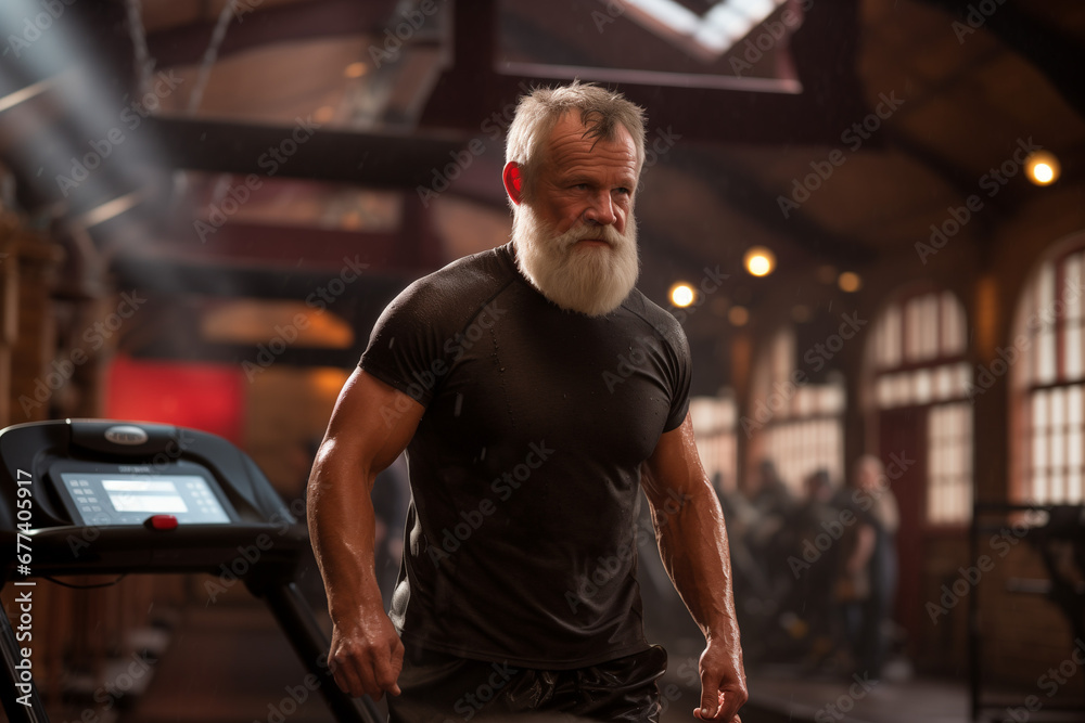Fitness Oldman in a Gym, A Determined Athlete Exemplifying the Dedication to Strength and Health Through Workouts Fitness Oldman in a Gym, A Determined Athlete Exemplifying the Dedication to Strength and Health Through Workouts