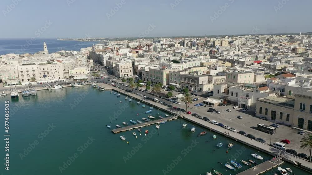Aerial view, flight at old town and port, Dom Duomo Vecchio, San Corrado, Molfetta, Province of Bari, Apulia, Italy, Europe Aerial view, flight at old town and port, Dom Duomo Vecchio, San Corrado, Molfetta, Province of Bari, Apulia, Italy, Europe