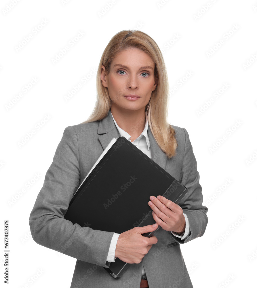 Portrait of beautiful woman with folder on white background. Lawyer, businesswoman, accountant or manager Portrait of beautiful woman with folder on white background. Lawyer, businesswoman, accountant or manager