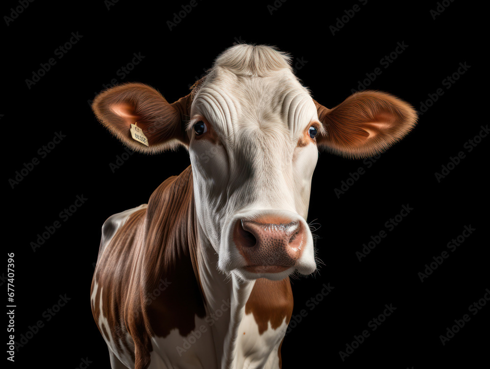 Cow Studio Shot Isolated on Clear Black Background, Generative AI Cow Studio Shot Isolated on Clear Black Background, Generative AI