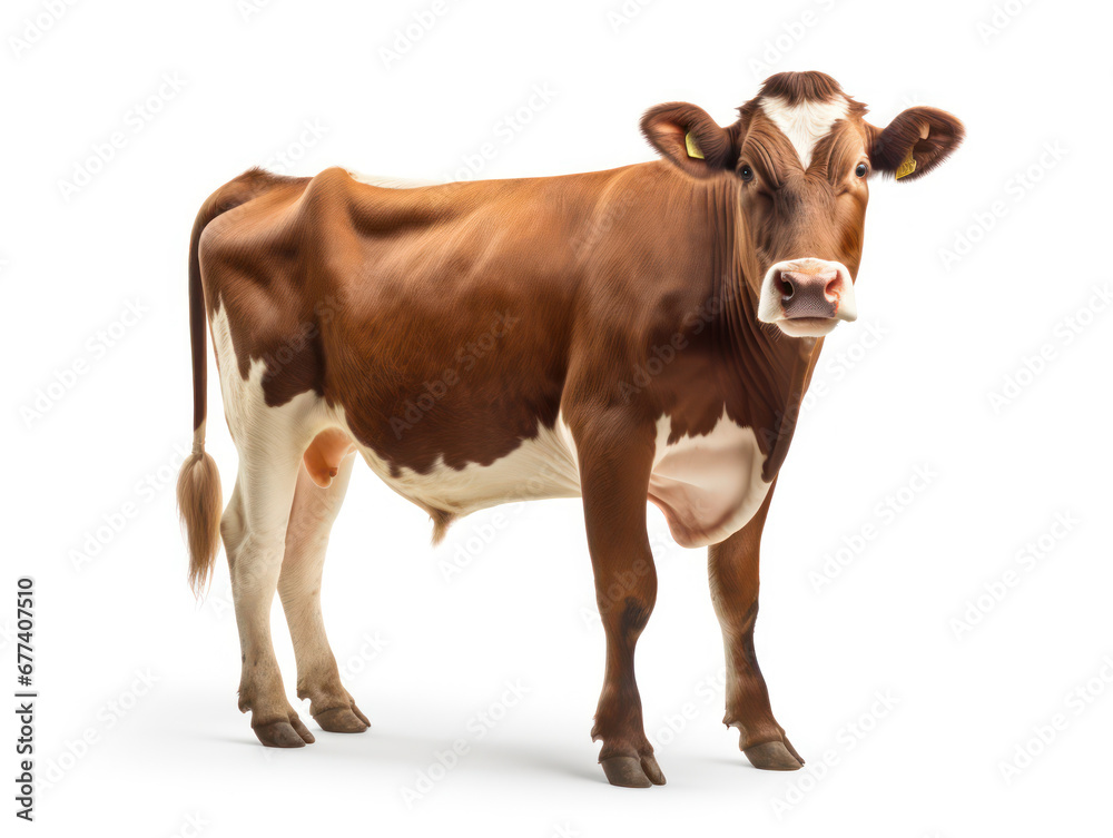 Cow Studio Shot Isolated on Clear White Background, Generative AI