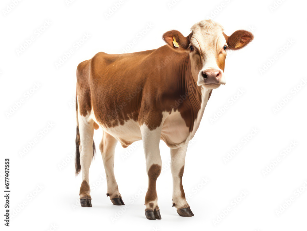 Cow Studio Shot Isolated on Clear White Background, Generative AI