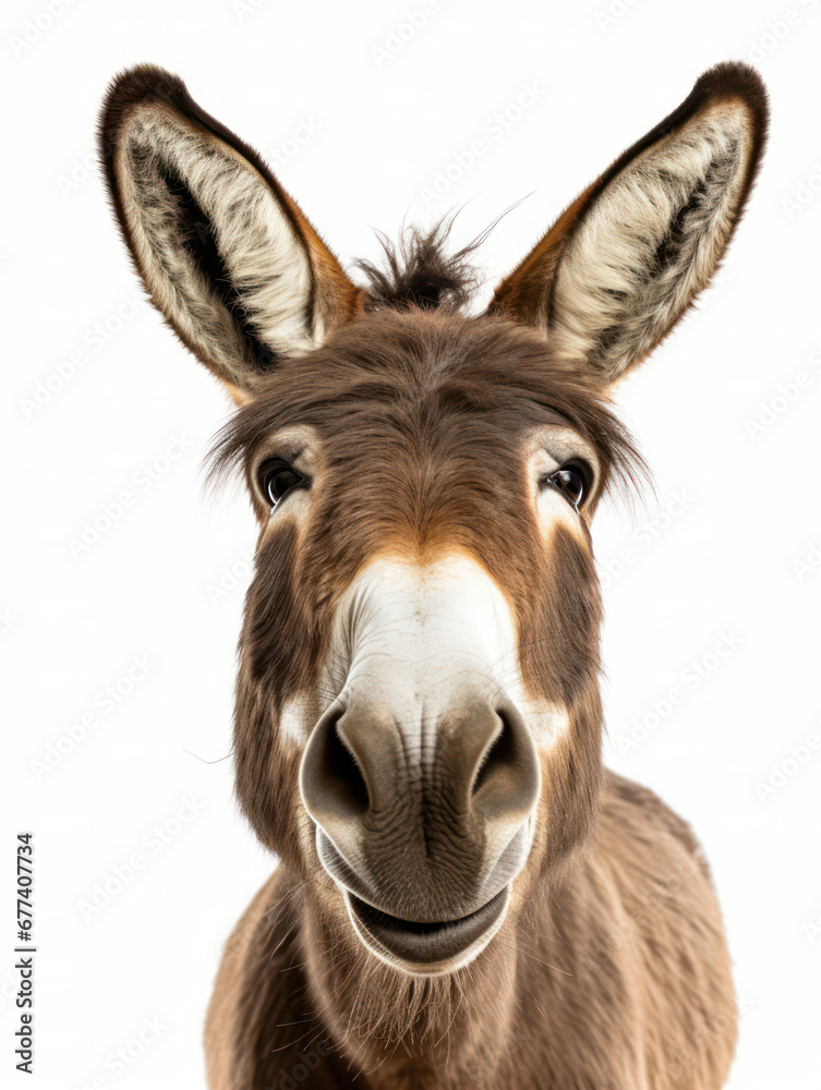 Donkey Studio Shot Isolated on Clear White Background, Generative AI Donkey Studio Shot Isolated on Clear White Background, Generative AI