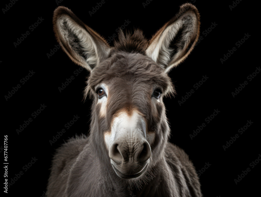Donkey Studio Shot Isolated on Clear Black Background, Generative AI