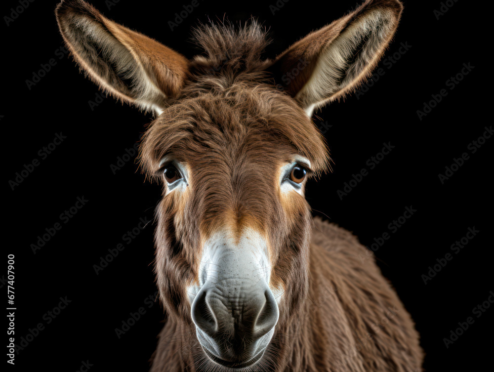 Donkey Studio Shot Isolated on Clear Black Background, Generative AI Donkey Studio Shot Isolated on Clear Black Background, Generative AI