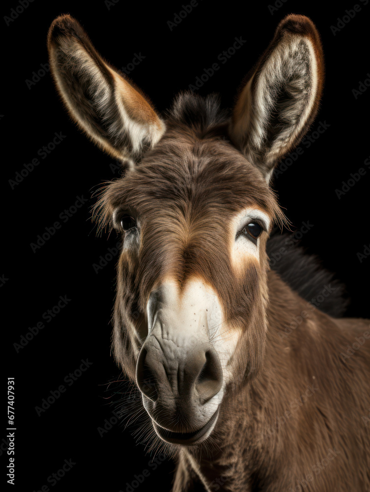 Donkey Studio Shot Isolated on Clear Black Background, Generative AI Donkey Studio Shot Isolated on Clear Black Background, Generative AI
